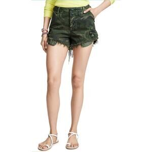 Free People womens commander cutoff camo khaki combo print green shorts size 2‎